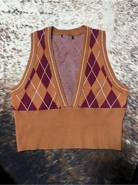 Rusty Brown & Burgundy Viscose Blend Knit Top